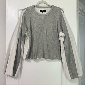 7 For All Mankind Gray and White Bell Sleeve Crop Crew Neck Sweater